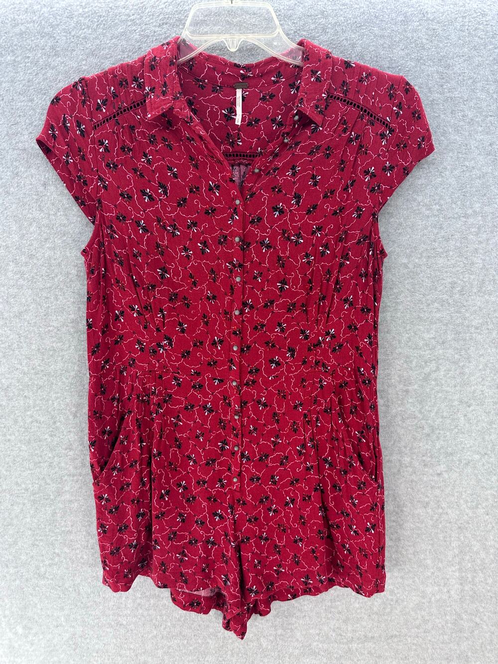 Free People women’s S Debby Floral Red Romper Festival BOHO Beach Summer Coastal